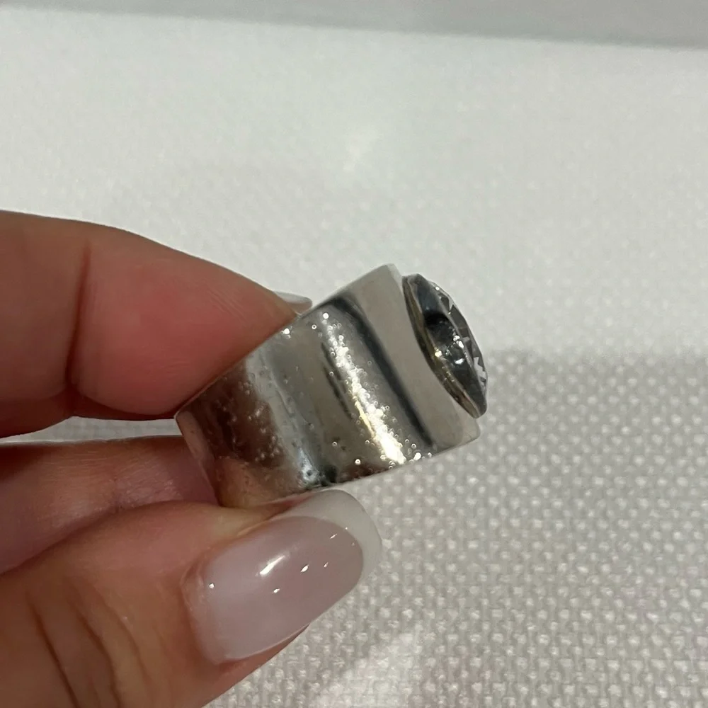 VINTAGE HARLENE KOREY KALIBRE 1985 Signed Silver Modernist Big CZ Ring Sz 7 - Picture 5 of 8